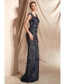 Sexy Navy Blue Sequin-lace Evening Dress In Long Mermaid