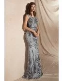 Long Silver Slim Shiny Sequin-lace Party Dress In Mermaid Style