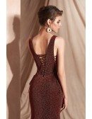 Bling Bling Deep V Mermaid Red Party Dress For 2019 Woman