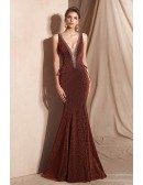 Bling Bling Deep V Mermaid Red Party Dress For 2019 Woman