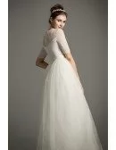 Dereamy Empire Scoop Neck Floor-Length Tulle Wedding Dress With Appliques Lace