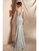 Amazing Silver Long Mermaid Formal Dress with Deep V Neck