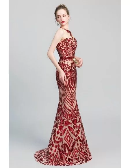 Beautiful Red Shiny Sequin Tight Mermaid Prom Dress 2019