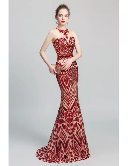 Beautiful Red Shiny Sequin Tight Mermaid Prom Dress 2019
