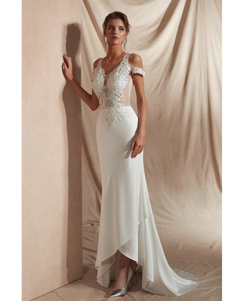 Sexy Tight Lace Beaded Informal Bridal Dress For 2019 Outdoor Wedding 27006a GemGrace