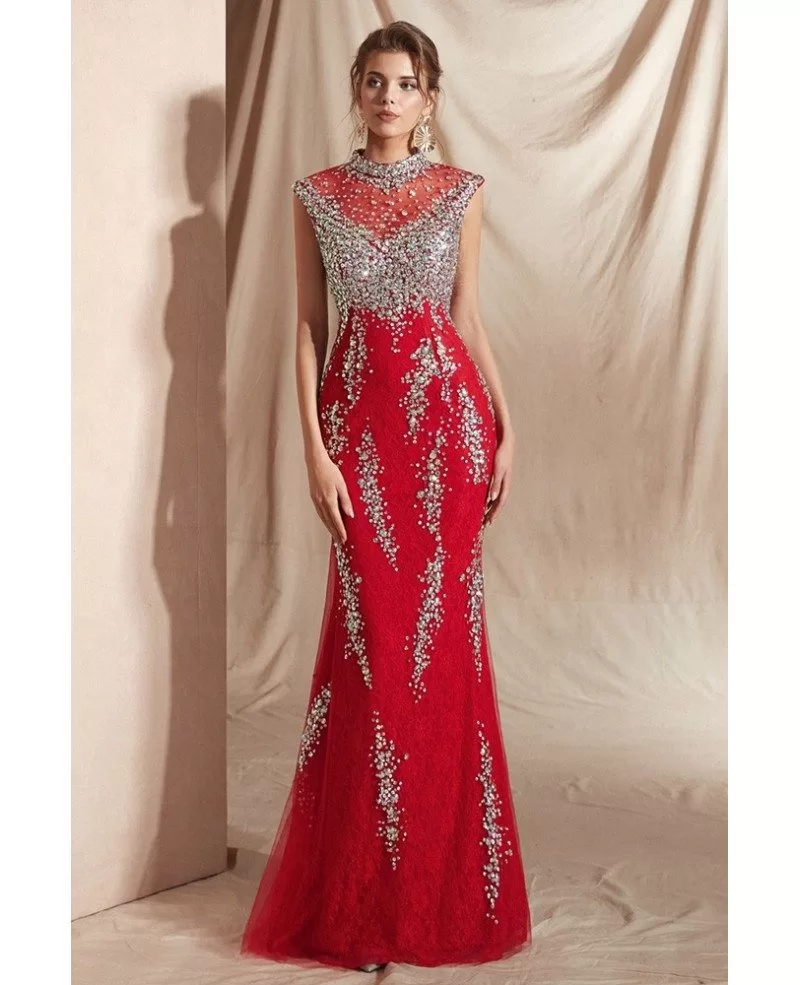 red and silver gown