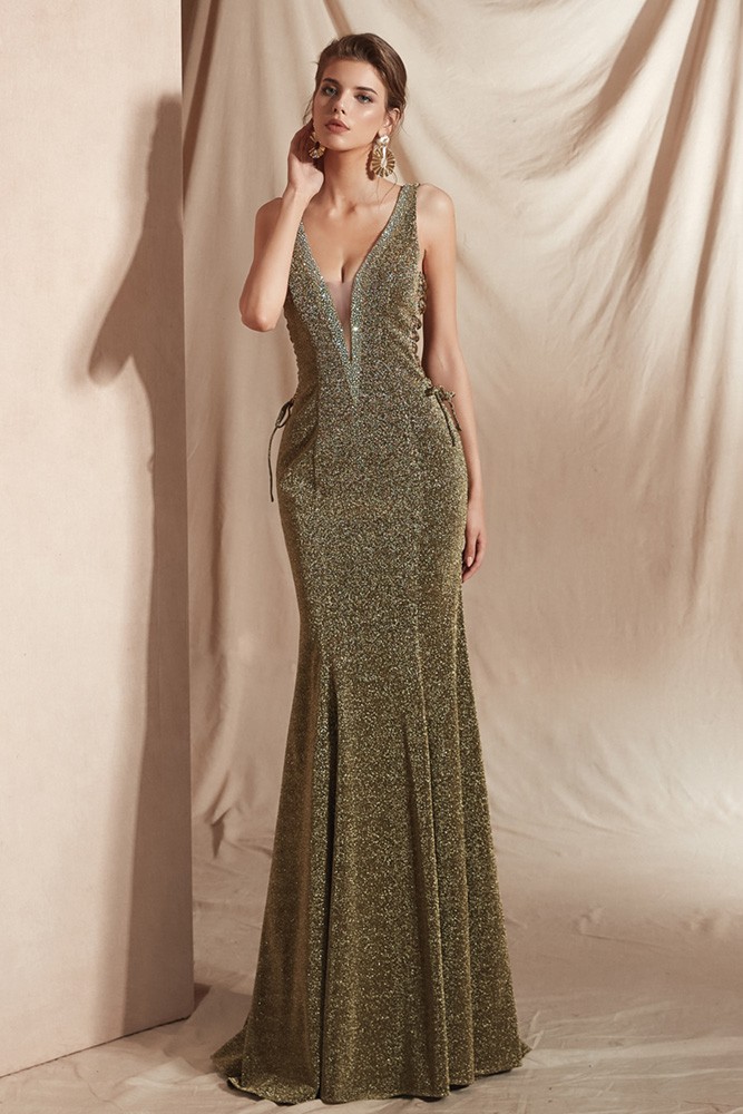 Glittering Brown Long Mermaid Prom Dress with Deep V Neck #27015a - GemGrace.com Glittering Brown Long Mermaid Prom Dress with Deep V Neck #27015a - GemGrace.com