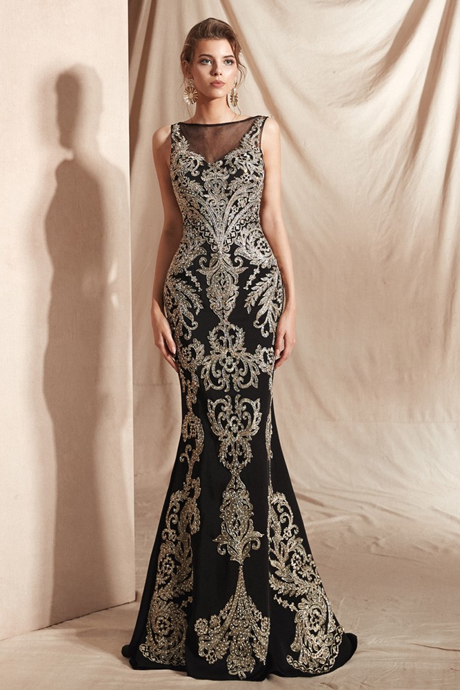 black and gold mermaid gown