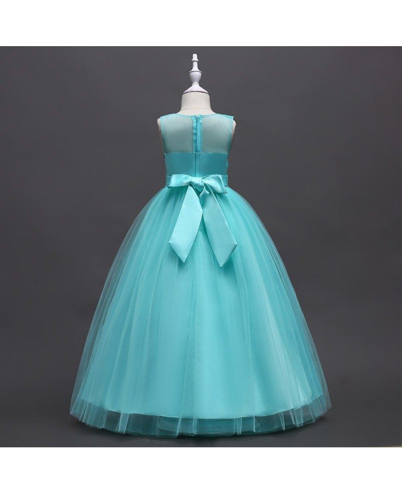 $39.9 Aqua Long Tulle Applique Flower Girl Dress For Beach Wedding #QX ...