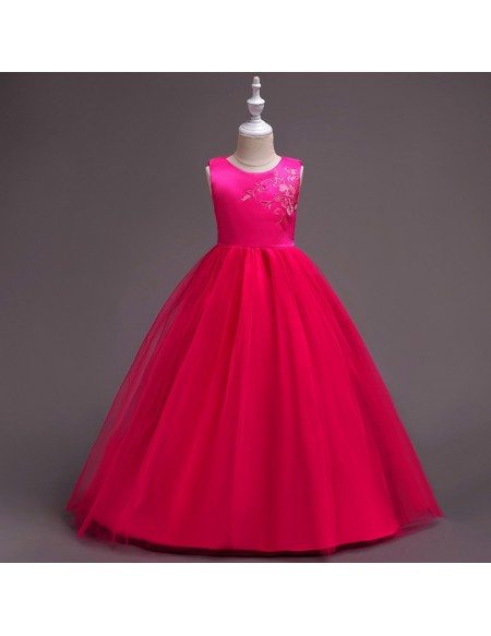 $36.5 Simple Tulle Embroidery Pink Flower Girl Dress In Floor Length # ...