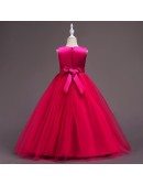 Simple Tulle Embroidery Pink Flower Girl Dress In Floor Length