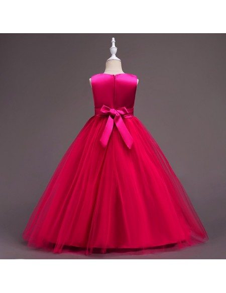 Simple Tulle Embroidery Pink Flower Girl Dress In Floor Length