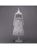 Burgundy Lace Long Sleeve Flower Girl Dress For Winter Weddings