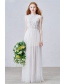 Graceful A-Line Scoop Neck Floor-Length Tulle Wedding Dress With Flowers