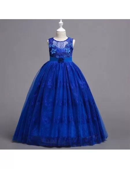 $39.9 Unique Lace Royal Blue Flower Girl Dress For Fall Wedding #QX-831 ...