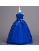 Unique Lace Royal Blue Flower Girl Dress For Fall Wedding