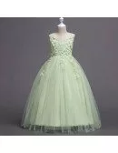 Cheap Casual Mint Green Flower Girl Dress with Applique Bodice