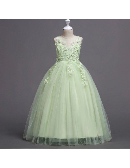 Cheap Casual Mint Green Flower Girl Dress with Applique Bodice