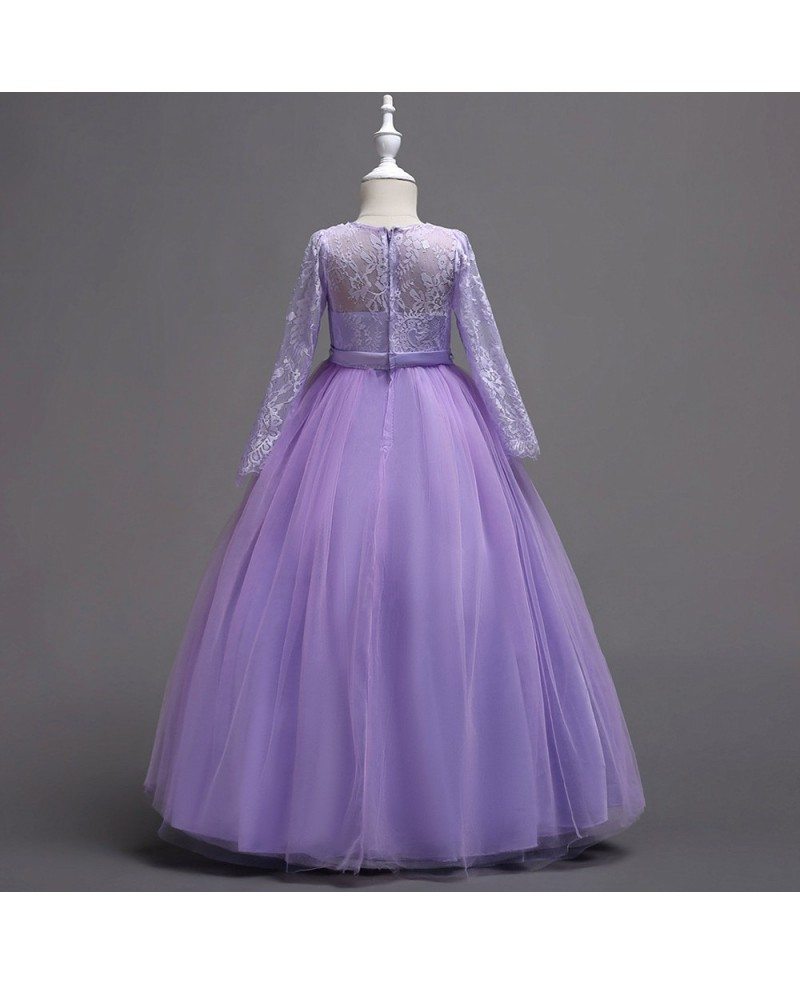 $39.9 Lavender Beaded Winter Flower Girl Dress with Long Lace Sleeves # ...