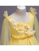 Country Long Sleeves Yellow Flower Girl Dress with Applique