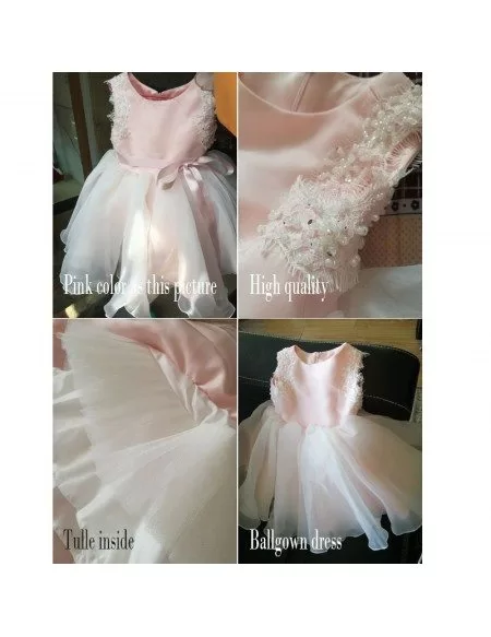 Vintage Blush Pink Tulle Flower Girl Dress Tutus Wedding Dress For Girls