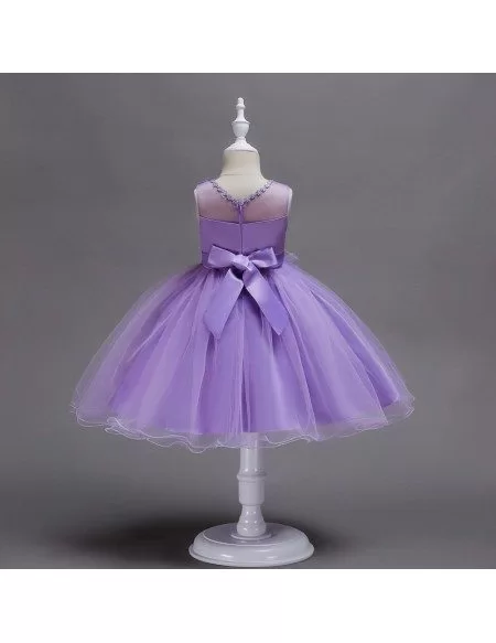 Poofy Lavender Short Flower Girl Dress with Applique