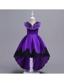 Hi Lo Yellow with Black Lace Satin Flower Girl Dress For Juniors