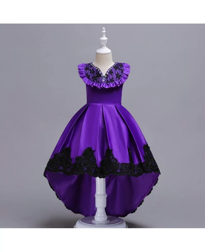$37.9 Hi Lo Yellow with Black Lace Satin Flower Girl Dress For Juniors ...