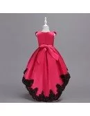 Hi Lo Yellow with Black Lace Satin Flower Girl Dress For Juniors