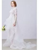 Stylish A-Line Scoop Neck Asymmetrical Organza Wedding Dress With Appliques Lace