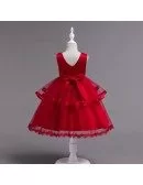 Cheap Applique Rose Short Kid Flower Girl Dress with Lace Hem