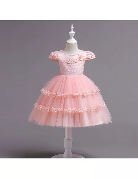 2019 Layered Tutu Pink Lace Flower Girl Dress For Toddlers
