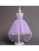 High Low Aqua Applique Lace Flower Girl Dress For Fall Wedding