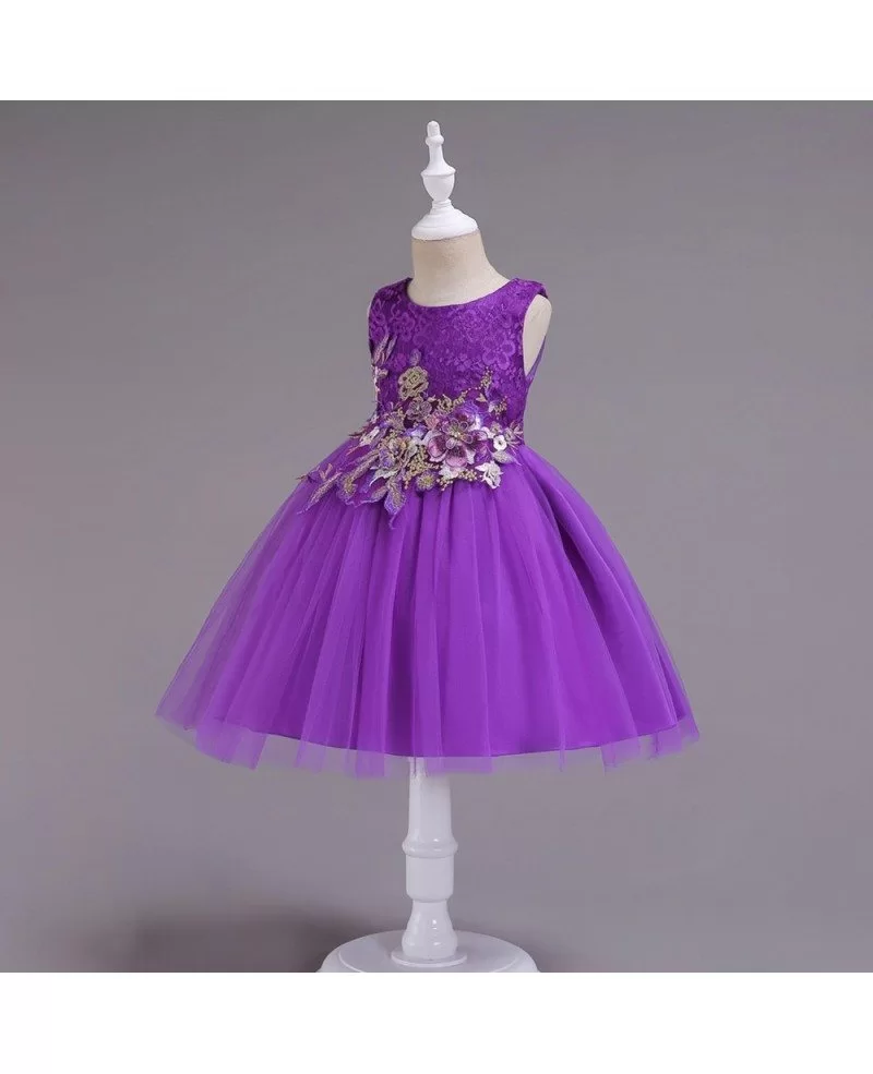 $34.5 Short Purple Applique Lace Flower Girl Dress For 2019 Juniors #QX ...