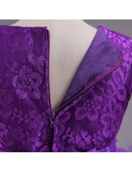 Short Purple Applique Lace Flower Girl Dress For 2019 Juniors