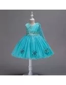 Modern Aqua Short Lace Flower Girl Dress For Infants