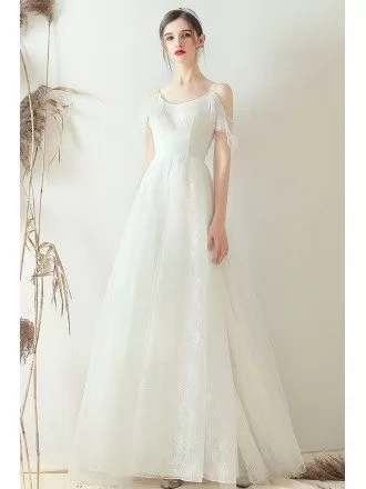 Simple Lace Aline Beach Wedding Dress With Spaghetti Straps