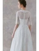 French Vintage Lace Tea Length Wedding Dress With Collar Half Sleeves