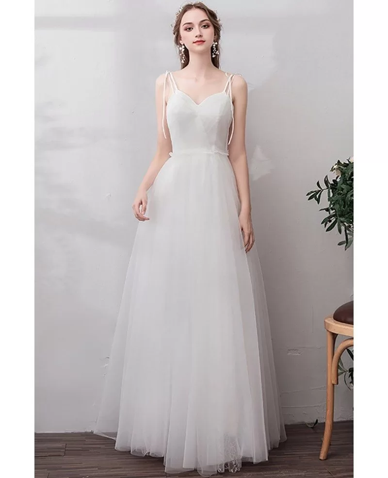 Simple Aline Long Tulle Beach Wedding Dress Boho With Spaghetti Straps Ys603