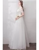 Romantic Simple Long Tulle A Line Wedding Dress With Straps