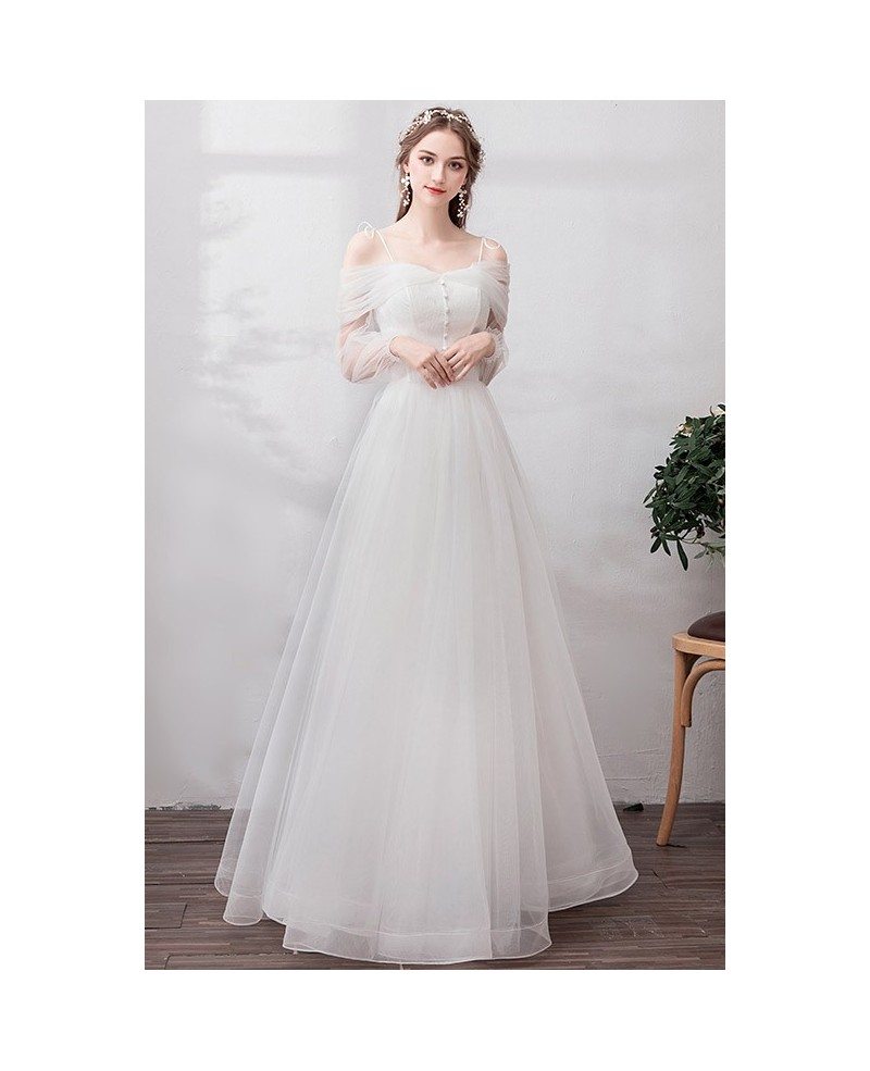 Romantic Simple Long Tulle A Line Wedding Dress With Straps #YS606 ...