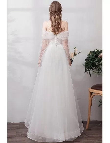 Romantic Simple Long Tulle A Line Wedding Dress With Straps
