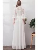 Polka Dot Vintage High Neck Retro Wedding Dress With Bell Sleeves
