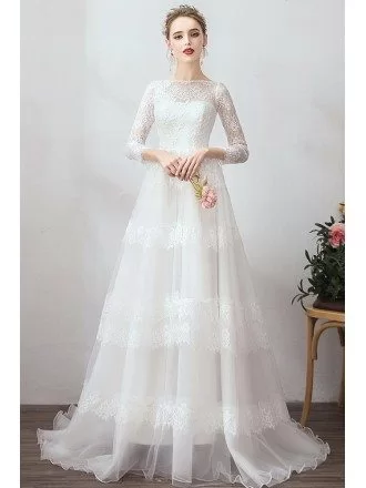 Romantic Vintage Lace Wedding Dress Vintage With Long 3/4 Sleeves