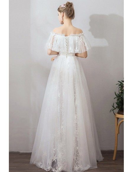 Cute Off Shoulder Star Long Tulle Wedding Dress For Reception Party
