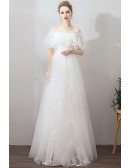 Cute Off Shoulder Star Long Tulle Wedding Dress For Reception Party