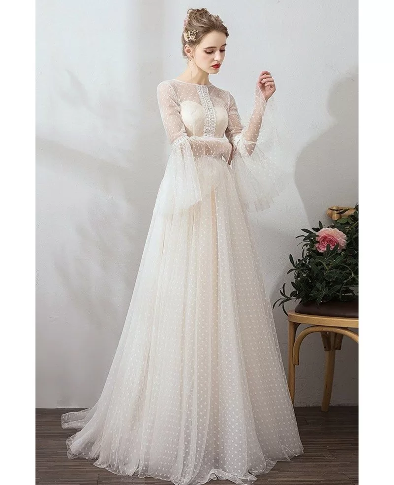 French Romantic Polka Dot Vintage Wedding Dress With Long