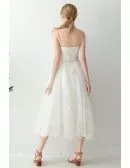 Super Cute Star Lace Tea Length Wedding Dress With Spaghetti Straps