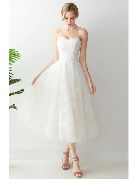 Super Cute Star Lace Tea Length Wedding Dress With Spaghetti Straps # ...