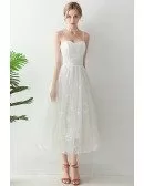 Super Cute Star Lace Tea Length Wedding Dress With Spaghetti Straps
